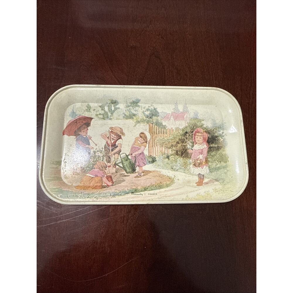 Vintage Massilly France Tin Trinket Gardening Tray Cottage Rustic Provincial